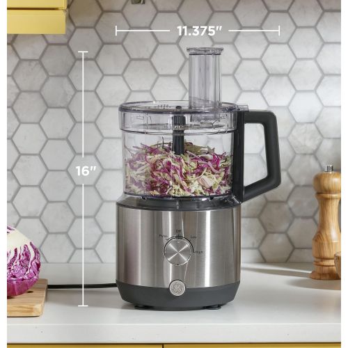  GE Food Processor 12 Cup Complete With 3 Feeding Tubes, Stainless Steel Mixing Blade & Shredding Disc 3 Speed Great for Shredded Cheese, Chicken & More Kitchen Essentials 550 Watts