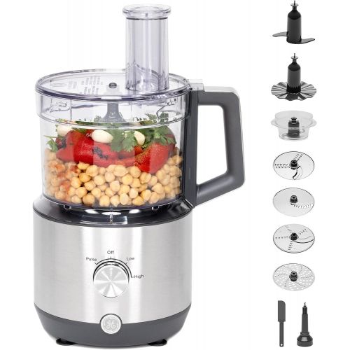  GE Food Processor 12 Cup Complete With 3 Feeding Tubes & Stainless Steel Accessories - 3 Discs + Dough Blade 3 Speed Great for Shredded Cheese, Chicken & More Kitchen Essentials 55