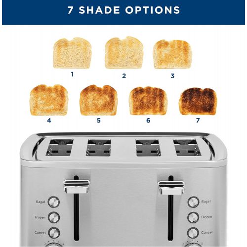  GE Stainless Steel Toaster 4 Slice Extra Wide Slots for Toasting Bagels, Breads, Waffles & More 7 Shade Options for the Entire Household to Enjoy Countertop Kitchen Essentials 1500