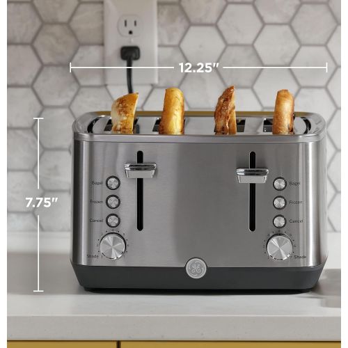  GE Stainless Steel Toaster 4 Slice Extra Wide Slots for Toasting Bagels, Breads, Waffles & More 7 Shade Options for the Entire Household to Enjoy Countertop Kitchen Essentials 1500