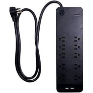 GE, Black, Strip Surge Protector Charger, 10 Outlets, 2 USB Ports, Fast Charge, Flat Plug, Long Power Cord, 4 Feet, Wall Mount, Warranty, 37746, 4 ft
