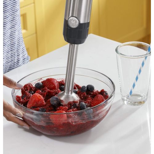  GE Immersion Blender Handheld Blender for Shakes, Smoothies, Baby Food, Soups & More 2-Speed Functionality Easy Clean Kitchen Essentials 500 Watts Stainless Steel