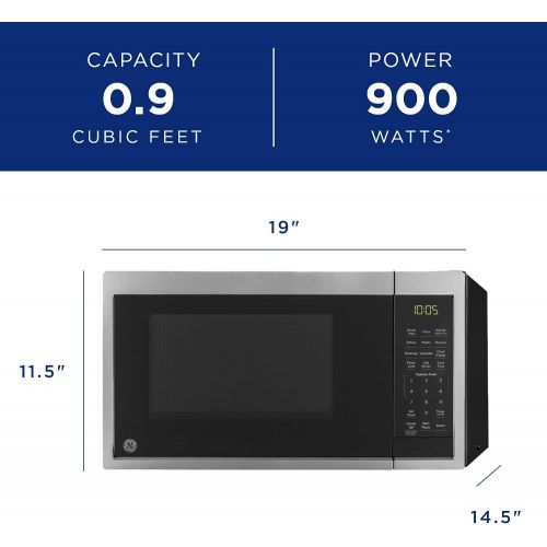  GE Countertop Microwave Oven 0.9 Cubic Feet Capacity, 900 Watts Kitchen Essentials for the Countertop or Dorm Room Stainless Steel