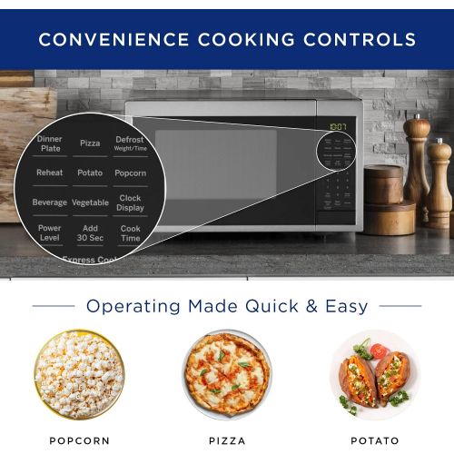  GE Countertop Microwave Oven 0.9 Cubic Feet Capacity, 900 Watts Kitchen Essentials for the Countertop or Dorm Room Stainless Steel