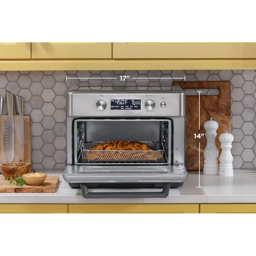  GE Digital Air Fryer Toaster Oven + Accessory Set Convection Toaster with 8 Cook Modes Large Capacity Oven - Fits 12 Pizza Countertop Kitchen Essentials Stainless Steel