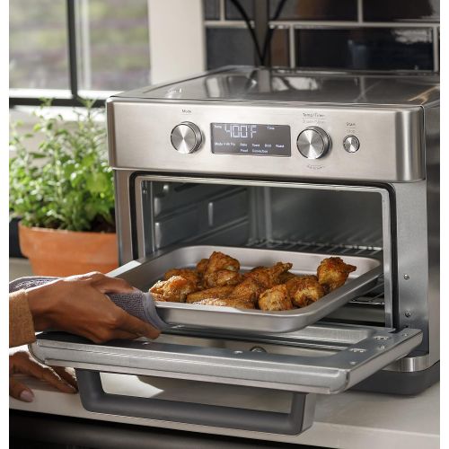  GE Digital Air Fryer Toaster Oven + Accessory Set Convection Toaster with 8 Cook Modes Large Capacity Oven - Fits 12 Pizza Countertop Kitchen Essentials Stainless Steel