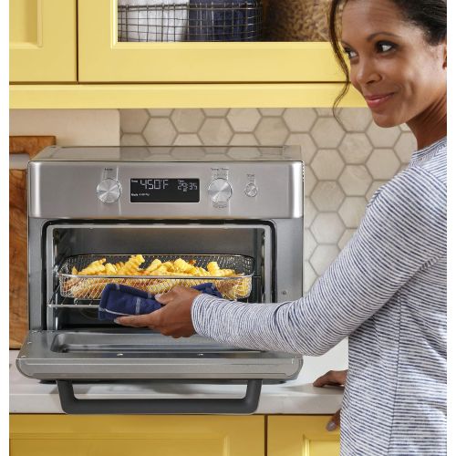  GE Digital Air Fryer Toaster Oven + Accessory Set Convection Toaster with 8 Cook Modes Large Capacity Oven - Fits 12 Pizza Countertop Kitchen Essentials Stainless Steel