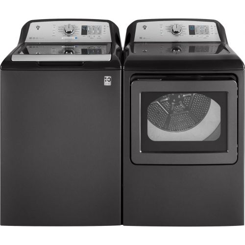  GE Products GE Grey Top Load Laundry Pair with GTW685BPLDG 27 Washer and GTD65GBPLDG27 Gas Dryer
