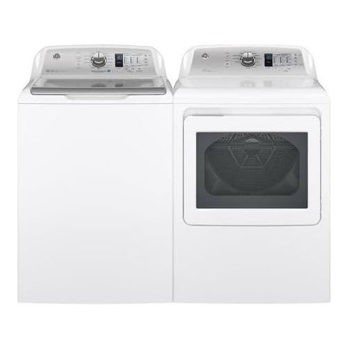  GE White Top Load Laundry Pair with GTW680BSJWS 27 Washer and GTD65EBSJWS 27 Electric Dryer