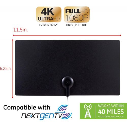  [아마존베스트]GE Ultra Edge Indoor TV Antenna, Slim Home Decor Reversible Black White, 4K 1080P VHF UHF, Long Range Antenna, Digital, HDTV Antenna, Smart TV Compatible, 6Ft Coaxial Cable, 11264