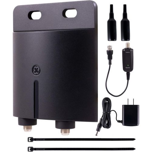  [아마존베스트]GE Outdoor TV Antenna Amplifier Low Noise Antenna Signal Booster Clears Up Pixelated Low-Strength Channels HD TV Digital VHF UHF Mounting Hardware Included Coax Connections Black 4