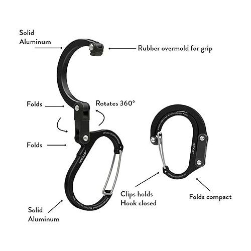  GEAR AID HEROCLIP Carabiner Gear Clip and Hook (Medium) for Camping, Backpack, Suitcases and Garage Organization