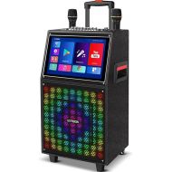 Karaoke Machine with Lyrics Display Screen for Adults, Built-in 15 Inches Tablet & Wifi, Portable Bluetooth Speaker w/ 2 Rechargeable UHF Mics, DJ Lights, Karaoke Speaker for Any Occasion