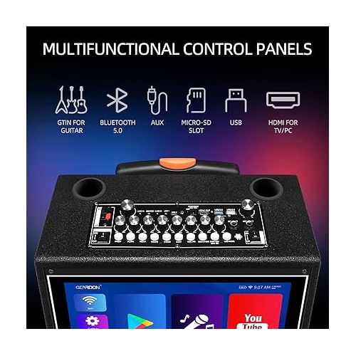  Karaoke Machine with Lyrics Display Screen for Adults, Built-in 15 Inches Tablet & Wifi, Portable Bluetooth Speaker w/ 2 Rechargeable UHF Mics, DJ Lights, Karaoke Speaker for Any Occasion