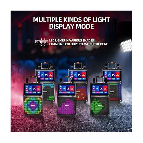  Karaoke Machine with Lyrics Display Screen for Adults, Built-in 15 Inches Tablet & Wifi, Portable Bluetooth Speaker w/ 2 Rechargeable UHF Mics, DJ Lights, Karaoke Speaker for Any Occasion