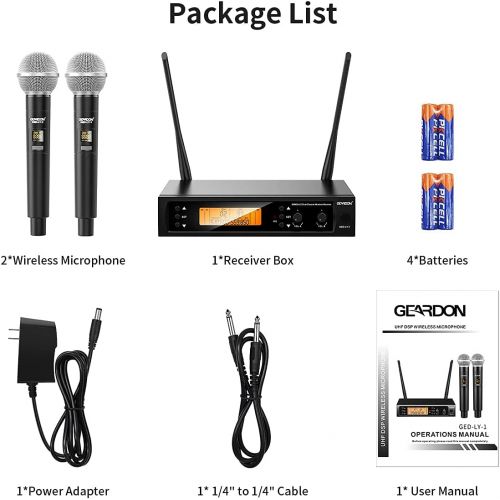  GEARDON Wireless Microphone System for Karaoke Singing, Hand-held Cordless Dynamic Mic with Professional Receiver for Audio Mixer/DJ Equipment/Party Speaker/Pa System/Amplifier, Music Gift