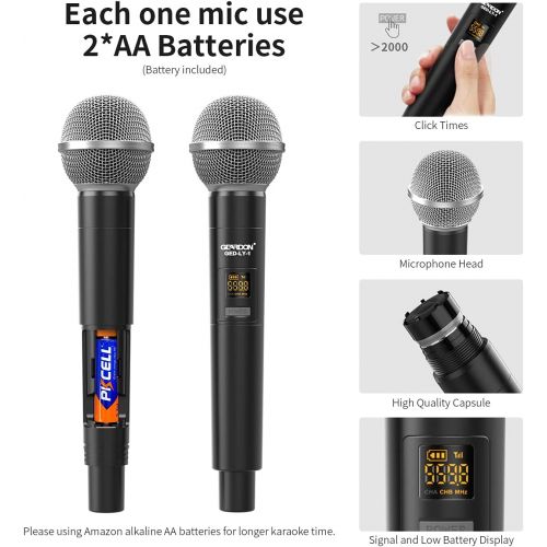  GEARDON Wireless Microphone System for Karaoke Singing, Hand-held Cordless Dynamic Mic with Professional Receiver for Audio Mixer/DJ Equipment/Party Speaker/Pa System/Amplifier, Music Gift