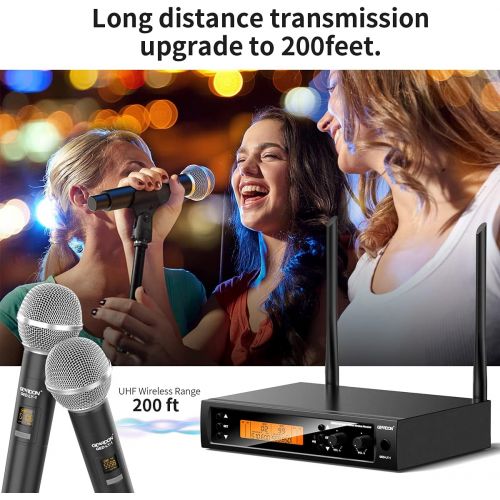  GEARDON Wireless Microphone System for Karaoke Singing, Hand-held Cordless Dynamic Mic with Professional Receiver for Audio Mixer/DJ Equipment/Party Speaker/Pa System/Amplifier, Music Gift