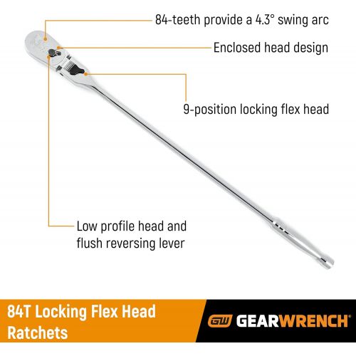  [아마존베스트]GEARWRENCH 2 Pc. 1/4 & 3/8 Drive 84 Tooth Locking Flex Head Teardrop Ratchet Set - 81274