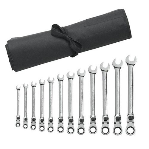  GearWrench 85698R 12 Piece XL Locking Flex-Head Ratcheting Combination Wrench Set, Metric - Wrench Roll