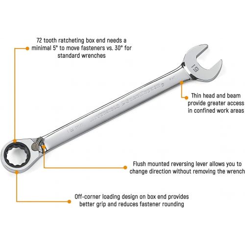  Apex Tool Group GearWrench 9602R 16 Piece Reversible Combination Ratcheting Wrench Set Metric - Wrench Roll