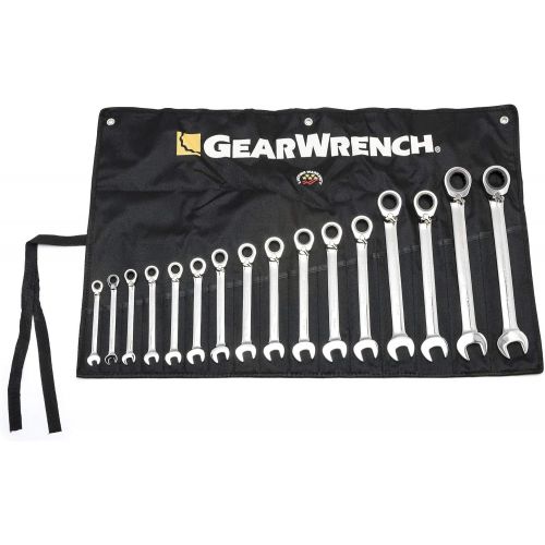  Apex Tool Group GearWrench 9602R 16 Piece Reversible Combination Ratcheting Wrench Set Metric - Wrench Roll