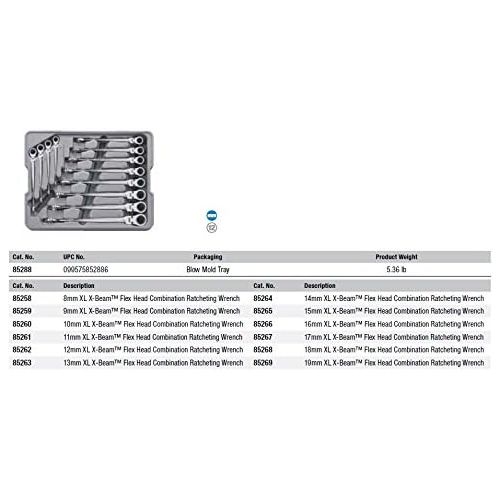  Apex Tool Group GearWrench 85298 9 Piece SAE X-Beam Flex Head Combination Ratcheting Wrench Set