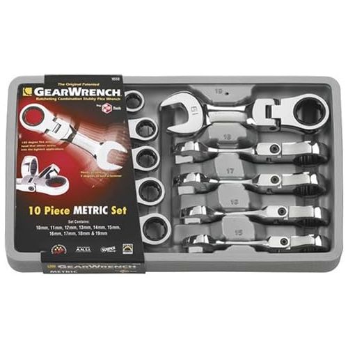  Apex Tool Group GearWrench 9550 10 Piece Metric Stubby Flex-Head Combination Ratcheting Wrench Set