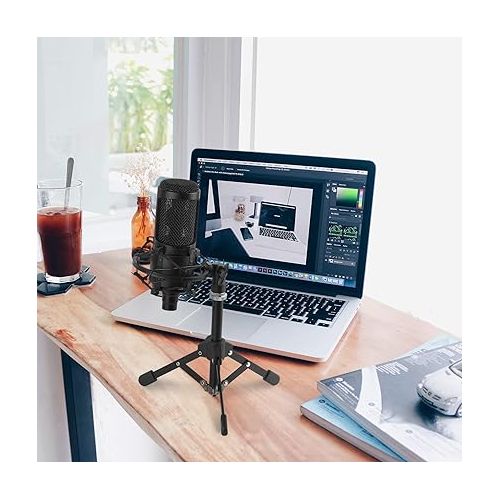  Geekria for Creators Tabletop Tripod Mic Stand Compatible with Audio-Technica AT2020, AT2020USB, AT2035, AT2050, ATR2500x Microphones, Desktop Mic Stand with Foldable Non-Slip Feet