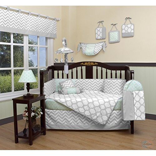  GEENNY Boutique Baby 13 Piece Crib Bedding Set, Soft Mint Green/Gray Chevron