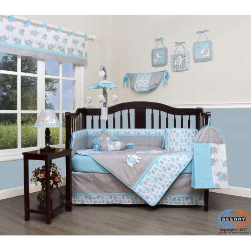  GEENNY Boutique Baby 13 Piece Nursery Crib Bedding Set, Blizzard Blue Grey Elephant