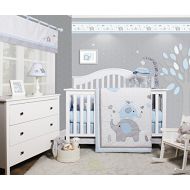 GEENNY OptimaBaby Blue Grey Elephant 6 Piece Baby Nursery Crib Bedding Set