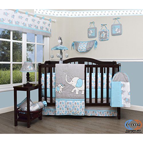  GEENNY Boutique Baby 13 Piece Nursery Crib Bedding Set, Blizzard Blue Grey Elephant