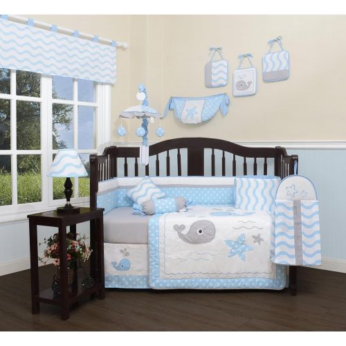  GEENNY Baby Lovely Whale 13 Piece Nursery Crib Bedding Set