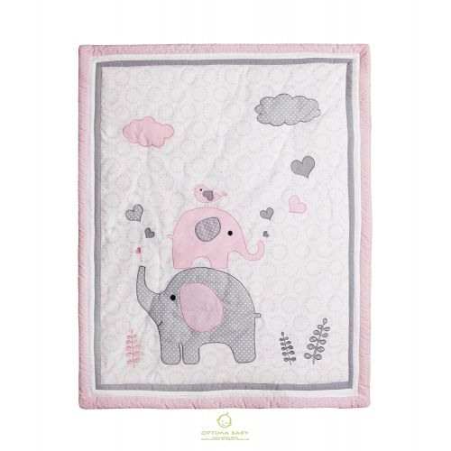  GEENNY OptimaBaby Pink Grey Elephant 6 Piece Baby Girl Nursery Crib Bedding Set