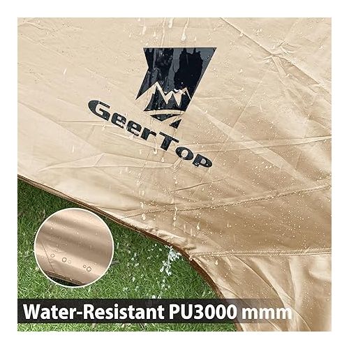  GEERTOP Large Camping Tent Tarp 17 x 10 ft Outdoor Waterproof Hammock Rain Fly Backpacking Tent Tarp Shelter for Survival Travel Khaki (Not includes Poles)