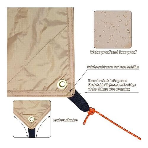  GEERTOP Large Camping Tent Tarp 17 x 10 ft Outdoor Waterproof Hammock Rain Fly Backpacking Tent Tarp Shelter for Survival Travel Khaki (Not Includes Poles)