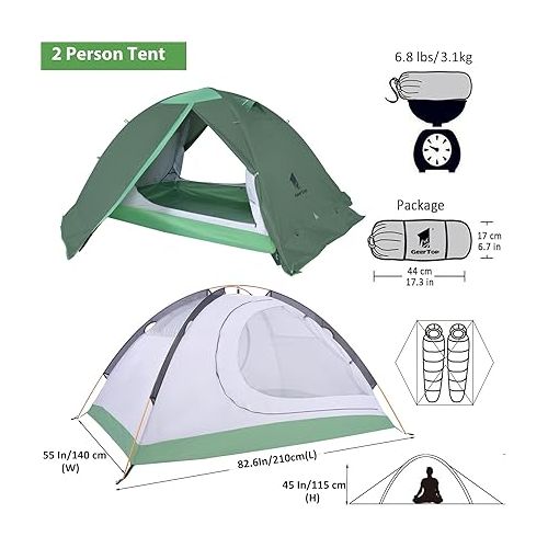  GEERTOP Ultralight 2 Person Backpacking Tent 4 Season Waterproof Camping Tent Double Layer Cold Weather Easy Set Up Tents for Family Camp, Hiking, Hunting Outdoor Mountaineering Travel