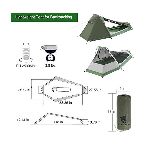  GEERTOP Ultralight Bivy Tent for 1 Person 3 Season Waterproof Single Person Backpacking Tent for Camping Hiking Backpack Travel Outdoor Survival Gear