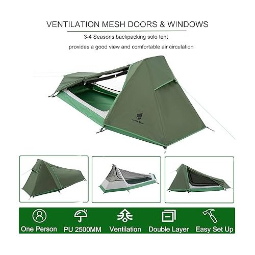  GEERTOP Ultralight Bivy Tent for 1 Person 3 Season Waterproof Single Person Backpacking Tent for Camping Hiking Backpack Travel Outdoor Survival Gear