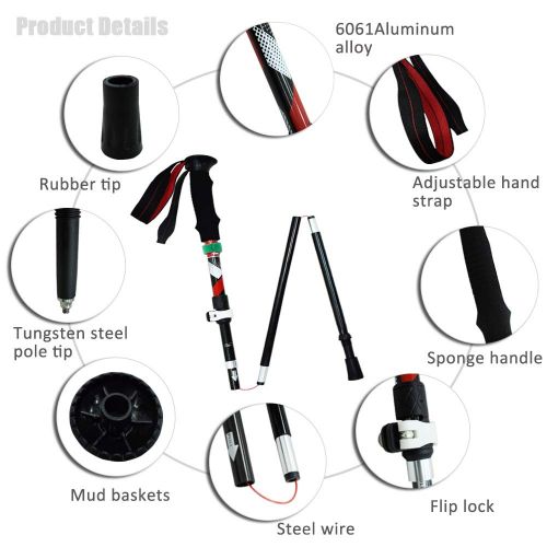  GEERTOP Geertop Portable Collapsible Walking Trekking Poles Lightweight Walking Stick Adjustable Hiking Stick Telescopic Folding Cane Holder Anti Shock & Quick Lock for Climbing Mountainee