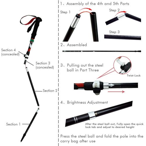  GEERTOP Geertop Portable Collapsible Walking Trekking Poles Lightweight Walking Stick Adjustable Hiking Stick Telescopic Folding Cane Holder Anti Shock & Quick Lock for Climbing Mountainee