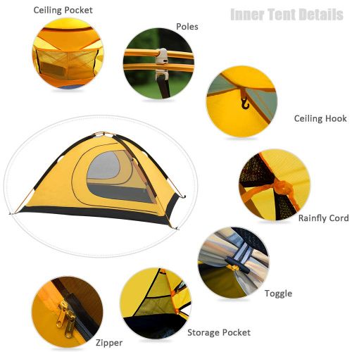  GEERTOP Zelt Kuppelzelt Campingzelt Familienzelt Trekkingzelt Aluminiumstangen Wasserdichten - 140 x 210 x 115 cm (2,59kg) - Zwei Personen 4 Jahreszeiten Ideal fuer Camping Wandern