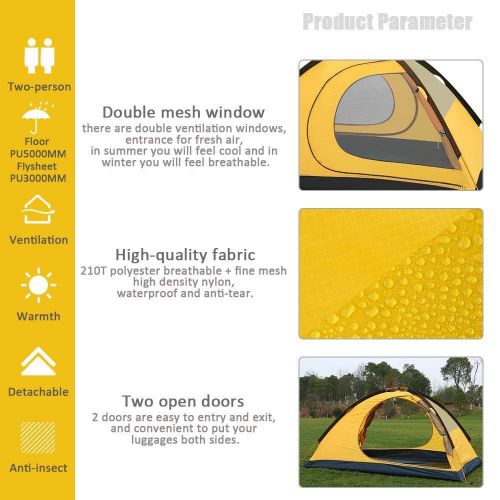  GEERTOP Zelt Kuppelzelt Campingzelt Familienzelt Trekkingzelt Aluminiumstangen Wasserdichten - 140 x 210 x 115 cm (2,59kg) - Zwei Personen 4 Jahreszeiten Ideal fuer Camping Wandern