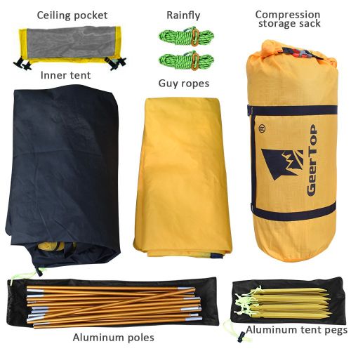  GEERTOP Zelt Kuppelzelt Campingzelt Familienzelt Trekkingzelt Aluminiumstangen Wasserdichten - 140 x 210 x 115 cm (2,59kg) - Zwei Personen 4 Jahreszeiten Ideal fuer Camping Wandern