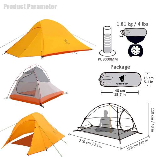  GEERTOP Campingzelt Ultraleichte 2 Personen Doppelten Zelt 3-4 Saison Camping Zelt fuer Trekking, Outdoor, Festival mit kleinem Packmass