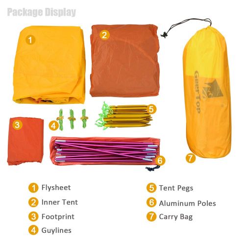  GEERTOP Campingzelt Ultraleichte 2 Personen Doppelten Zelt 3-4 Saison Camping Zelt fuer Trekking, Outdoor, Festival mit kleinem Packmass