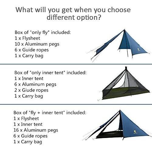  GEERTOP Kuppelzelt Rucksack Zelt Minipack 20D Ultralight - 210 x 90 x 105 cm - Eine Personen 3 Saison fuer Camping Wandern Klettern (nicht im Lieferumfang enthalten)