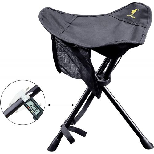  GEERTOP Folding Stool Tripod Slacker Chair Lightweight Camping Stools with Mesh Pocket for Backpacking Hiking Fishing Black