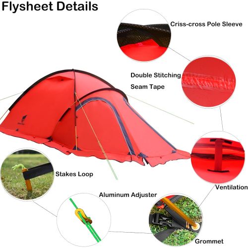  Geertop Portable 2 Person 4 Season Tent Waterproof Backpacking Tent Double Layer All Weather for Camping Hiking Travel Climbing Mountaineering - Easy Set Up